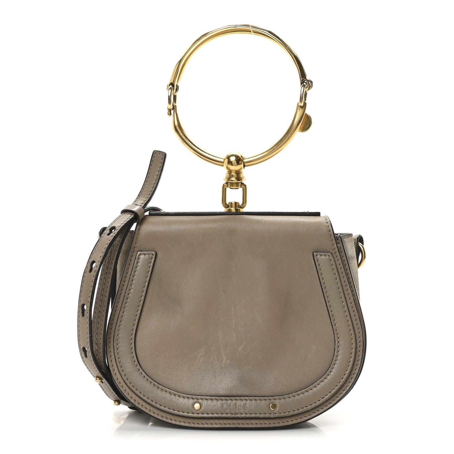Calfskin Suede Small Nile Bracelet Bag Motty Grey