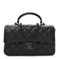 Lambskin Quilted Mini Top Handle Rectangular Flap So Black