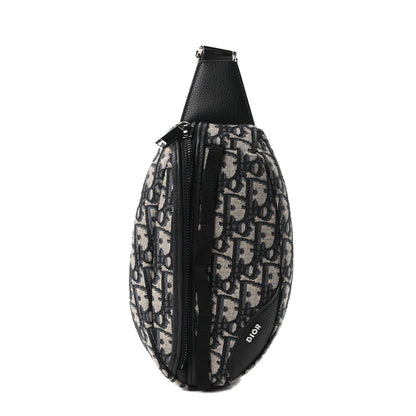 Grained Calfskin Oblique Scarab Sling Bag Blue Black