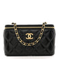 Shiny Lambskin Quilted Small Vanity Case With Chain Black
