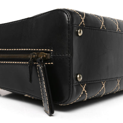 Calfskin Wild Stitch Top Handle Bag Black