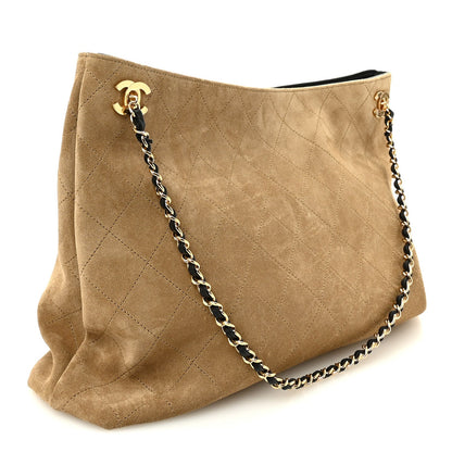 Suede Quilted Eyes On You Large Shopping Bag Beige