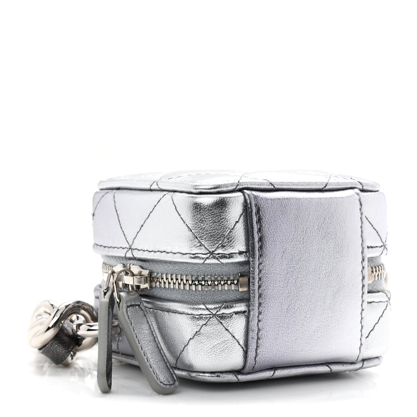 Gradient Metallic Lambskin Quilted Coco Punk Cube Clutch With Chain Silver Black