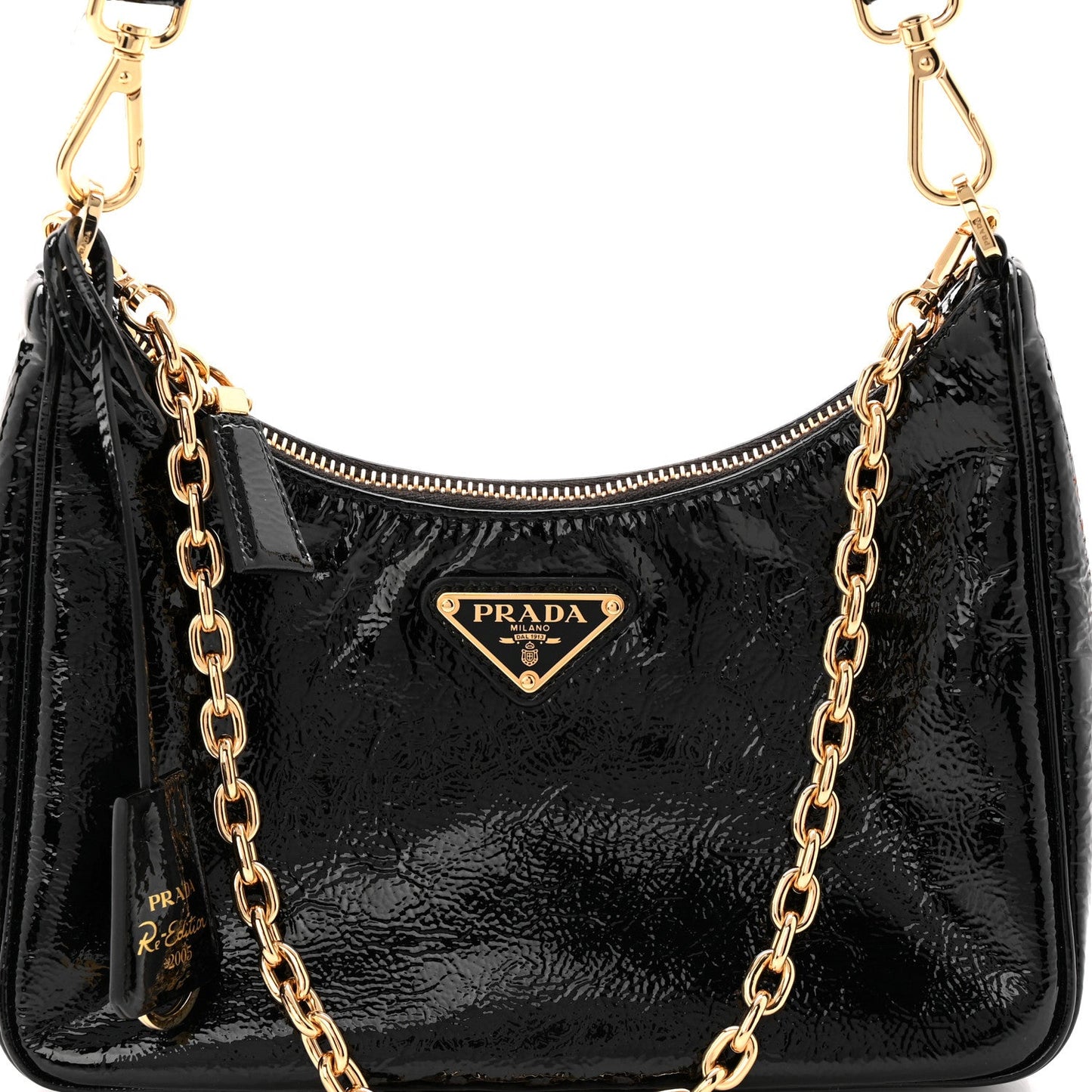 Patent Naplak Re-Edition 2005 Shoulder Bag With Charm Black