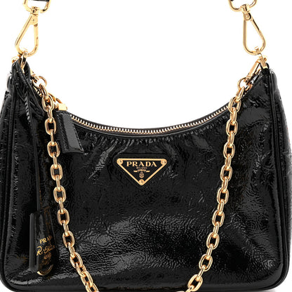 Patent Naplak Re-Edition 2005 Shoulder Bag With Charm Black