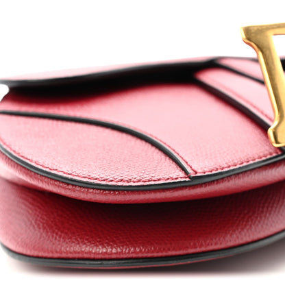 Grained Calfskin Mini Saddle Bag Red