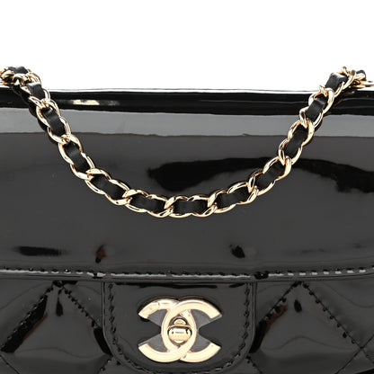 Patent Calfskin Quilted Mini Clutch Black