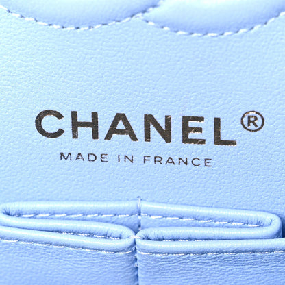 Caviar Quilted Small Double Flap Light Blue