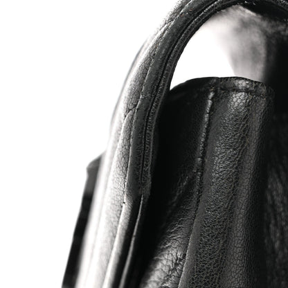 Sheepskin Matelasse Chevron Monogram Monochrome Medium College Bag Black
