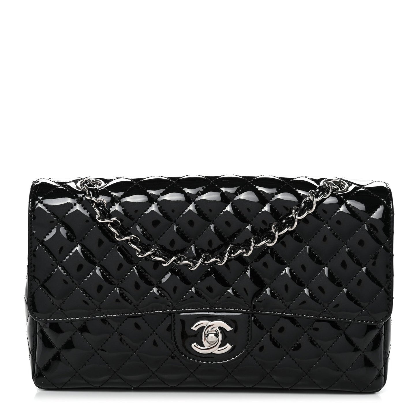 Patent Quilted Secret Label Medium Flap Black