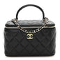 Lambskin Quilted Small Top Handle Vanity Case With Chain Black