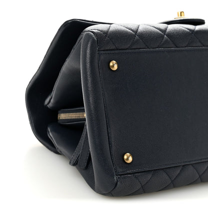 Shiny Sheepskin Quilted Large Trapezio Flap Navy