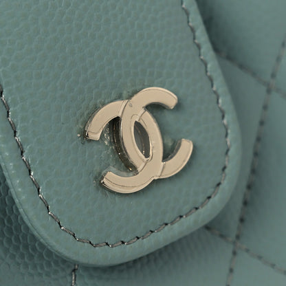 Caviar Quilted Phone Holder Wallet on Removable Chain Light Blue