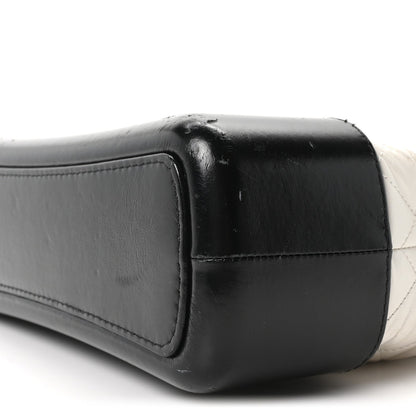 Aged Calfskin Quilted Large Gabrielle Hobo White Black