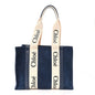Suede Calfskin Medium Woody Ribbon Tote Navy