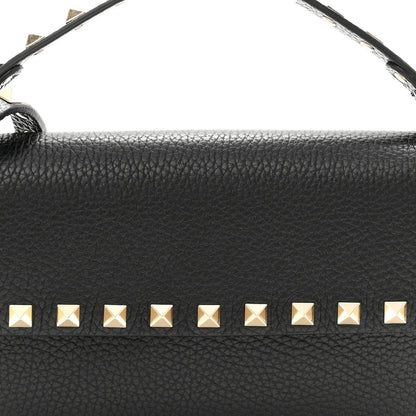 Grainy Calfskin Rockstud Crossbody Pouch Black