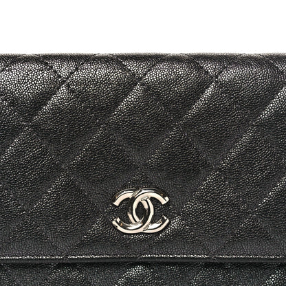 Iridescent Caviar Quilted Classic Pouch Clutch Black