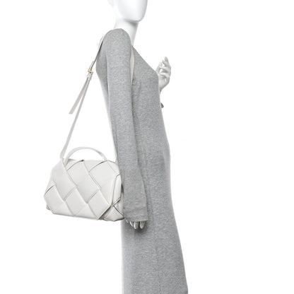 Nappa Intreccio Padded Top Handle Shoulder Bag White