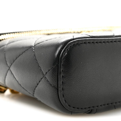 Lambskin Quilted Resin Vanity Case With Chain Black