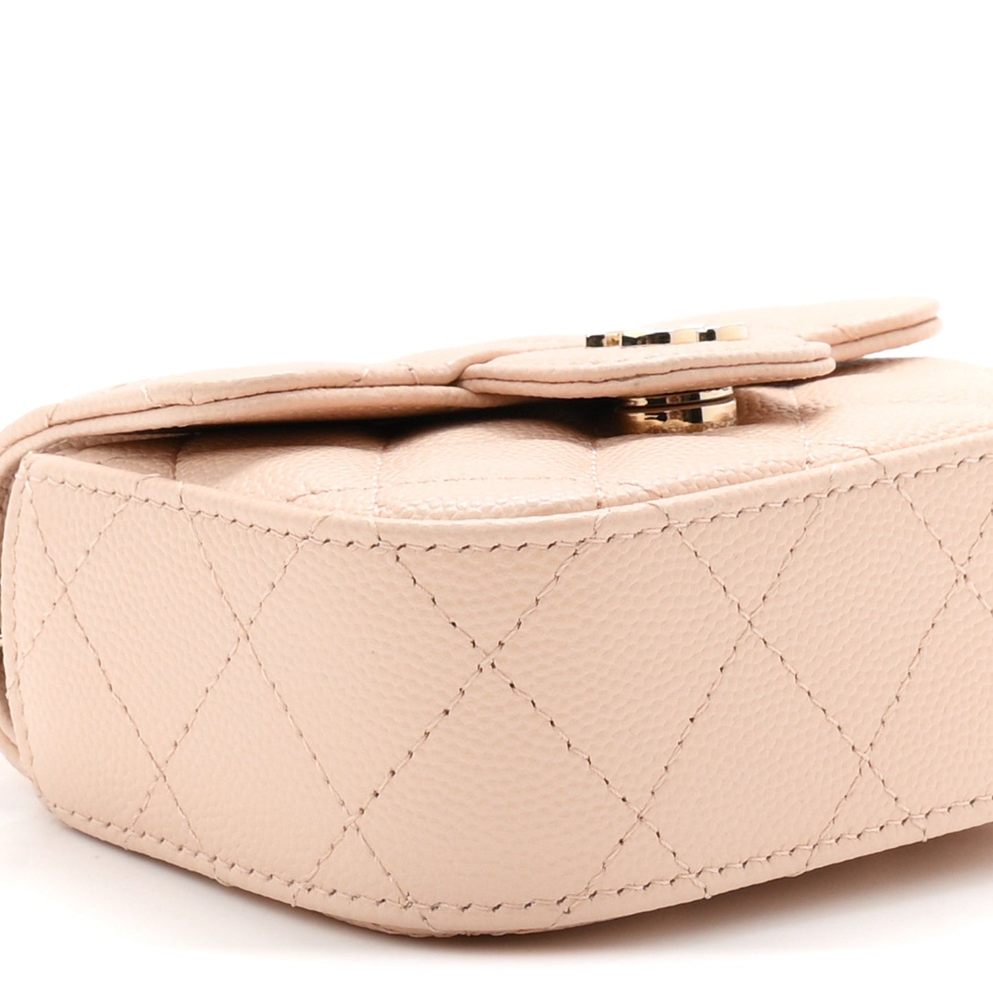 Caviar Quilted Mini Clutch With Chain Light Beige