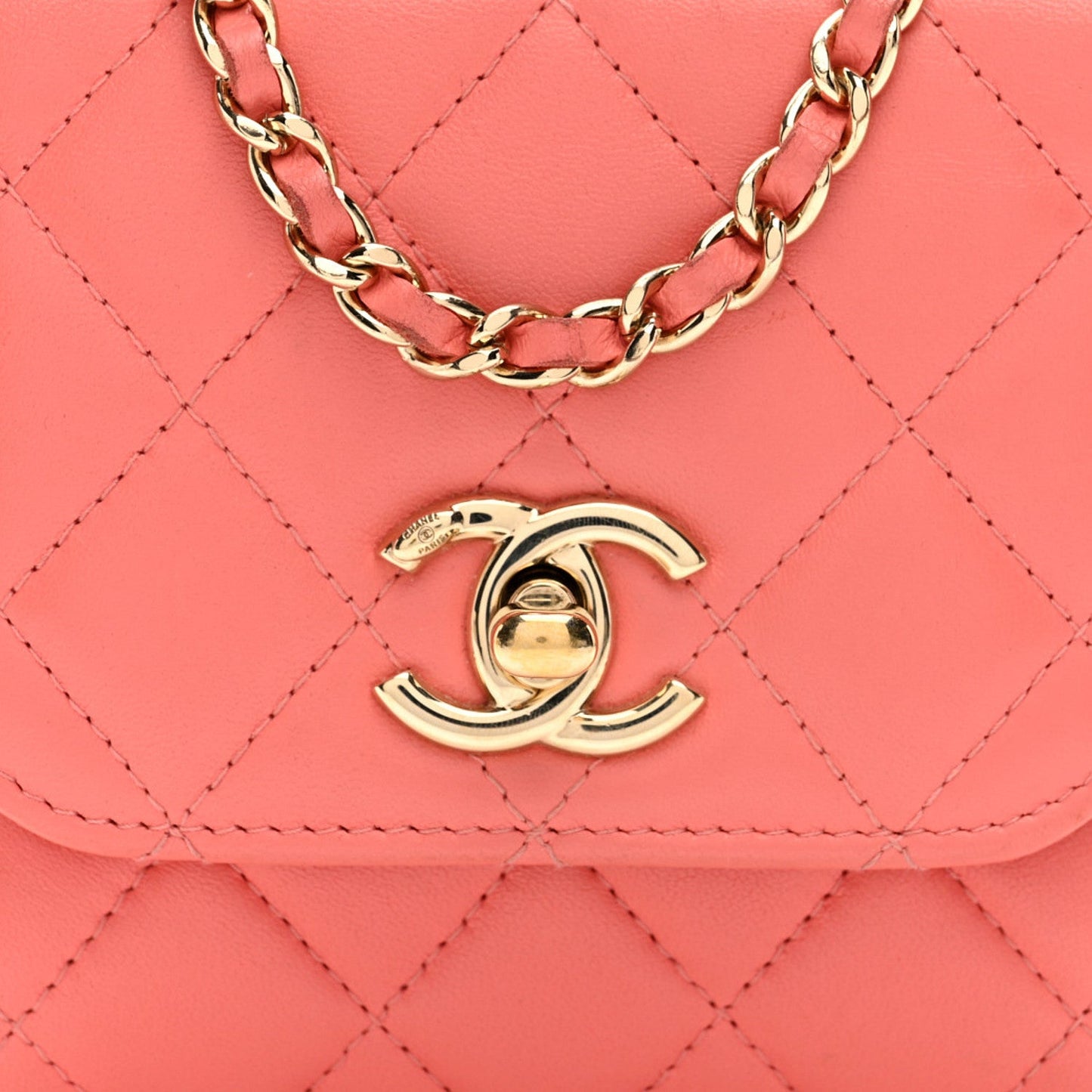 Lambskin Quilted Mini Trendy CC Clutch With Chain Coral Pink