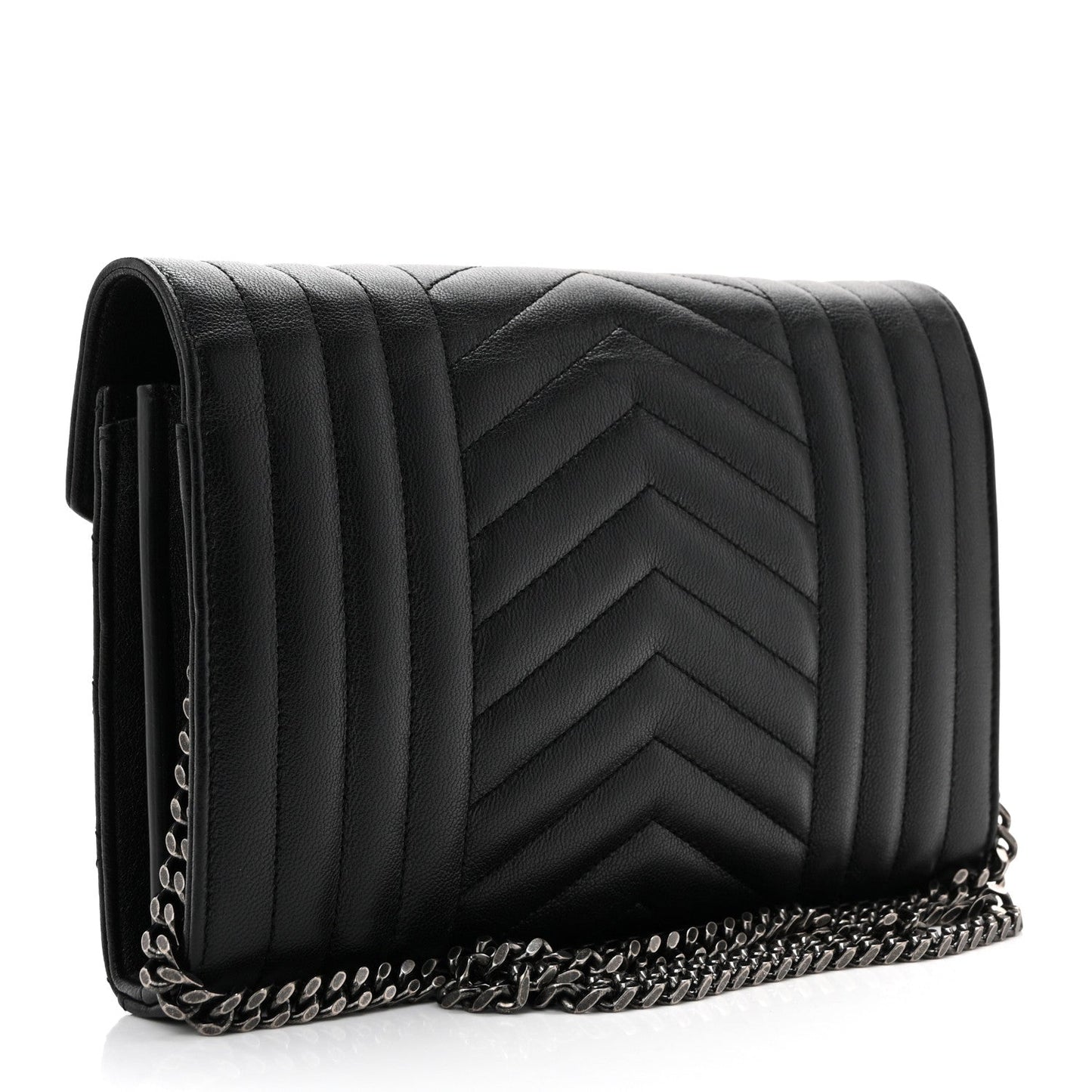 Sheepskin Tri-Quilt Monogram Envelope Chain Wallet Black