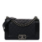 Goatskin Quilted Patent Medium Duo Boy Flap Black