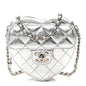 Metallic Lambskin Quilted CC In Love Heart Clutch With Chain Silver