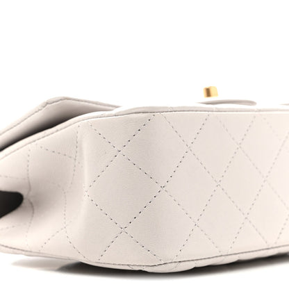 Lambskin Quilted Mini Top Handle Rectangular Flap Grey