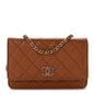Shiny Caviar Quilted Strass Wallet On Chain WOC Light Brown