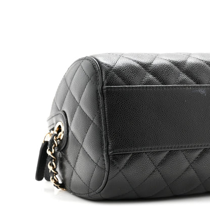 Caviar Quilted Barrel Clutch With Chain  Black
