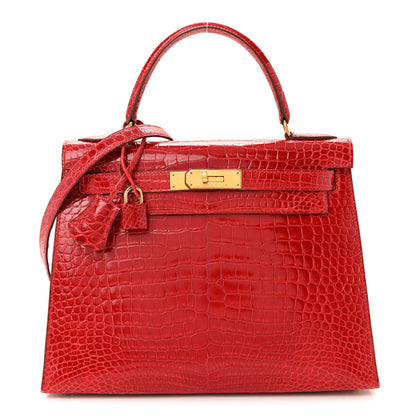 Shiny Porosus Crocodile Kelly Sellier 28 Rouge Vif
