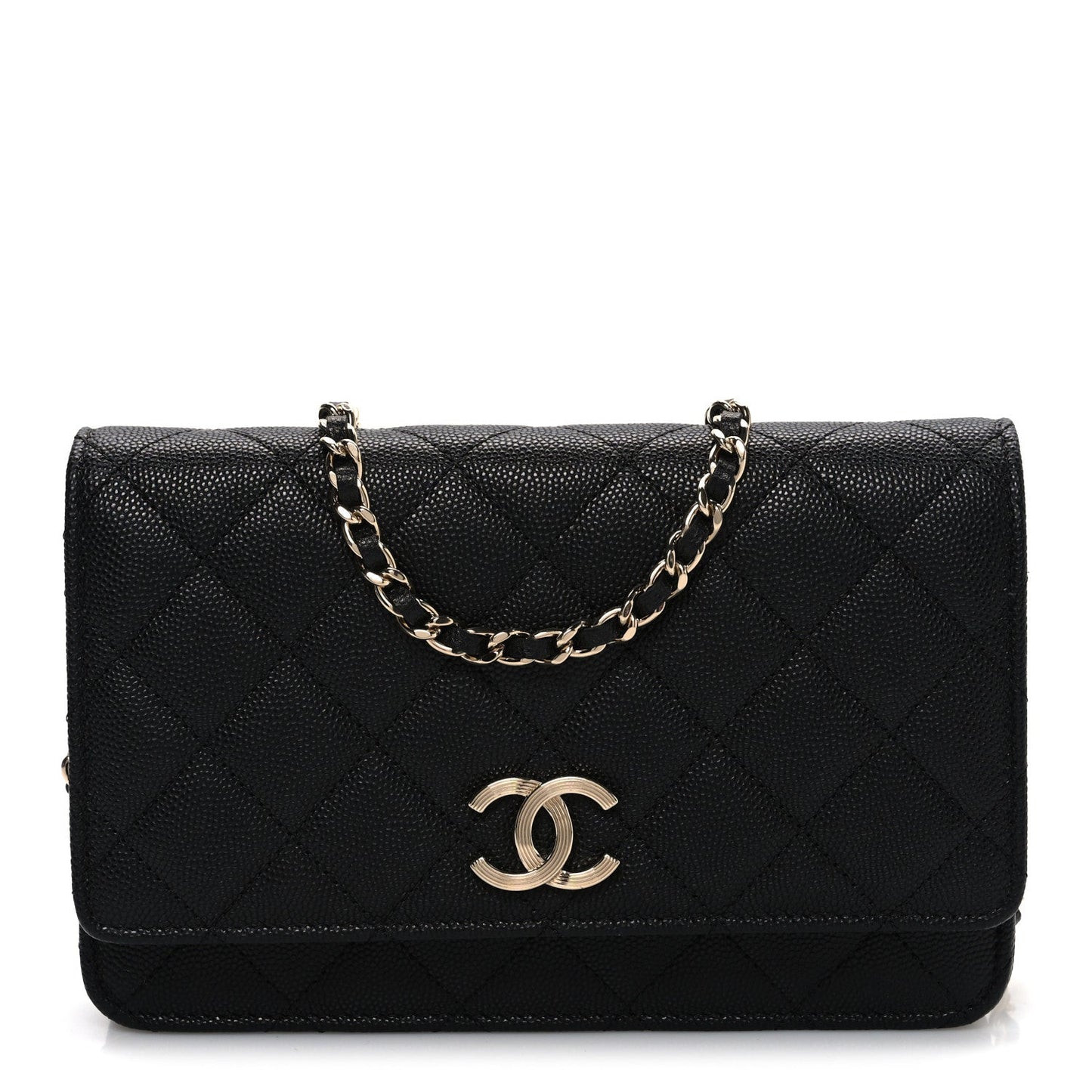 Caviar Quilted Striated CC Wallet On Chain WOC Black