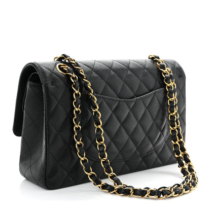 Caviar Quilted Medium Double Flap Black