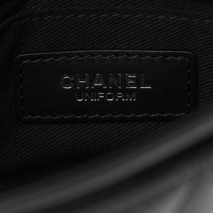 Calfskin Quilted CC Uniform Flap Belt Bag Black
