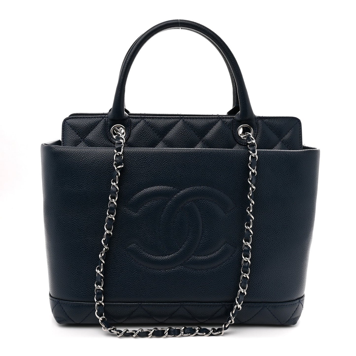 Soft Caviar CC Medium Top Handle Tote Navy Blue