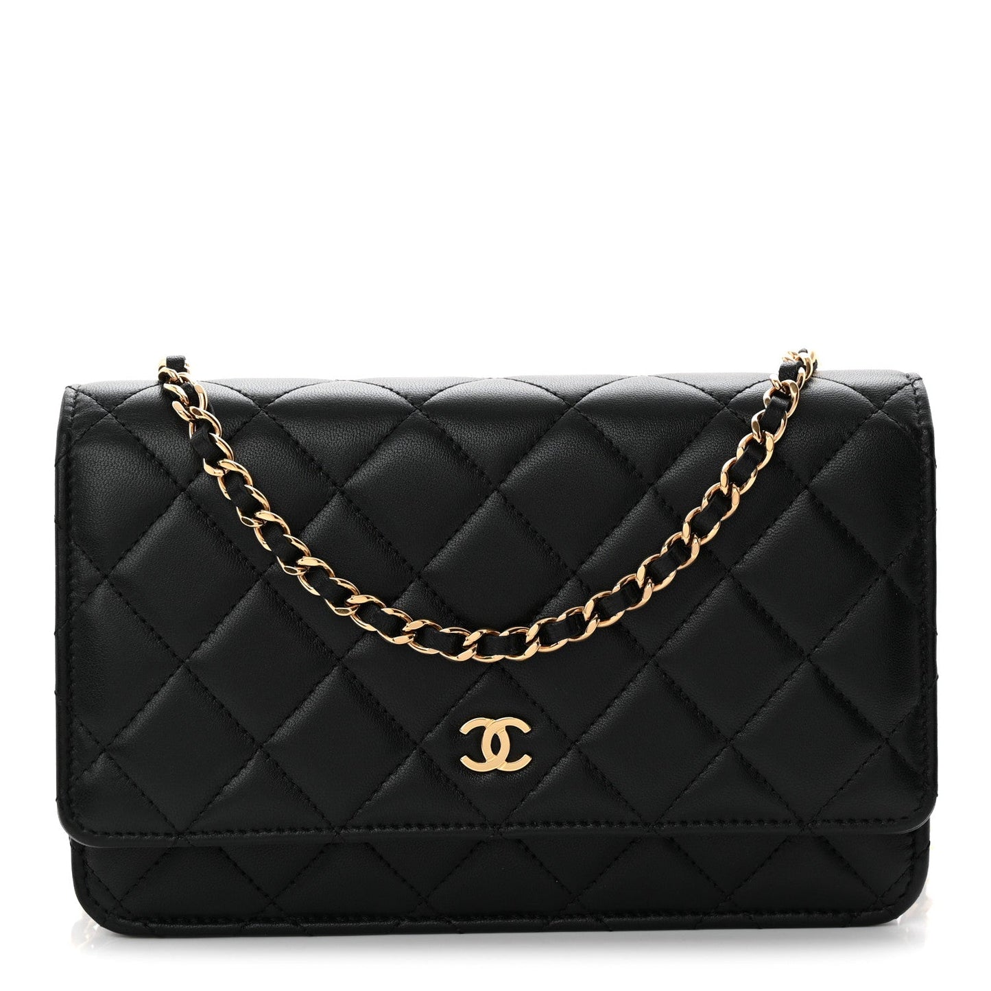 Lambskin Quilted Wallet On Chain WOC Black