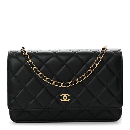 Lambskin Quilted Wallet On Chain WOC Black