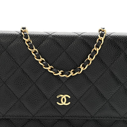 Caviar Quilted Wallet on Chain WOC Black