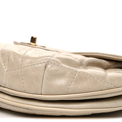 Glazed Calfskin Quilted Medium Bubble CC Flap Beige