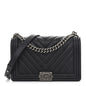 Caviar Chevron Quilted New Medium Boy Flap Dark Navy Blue