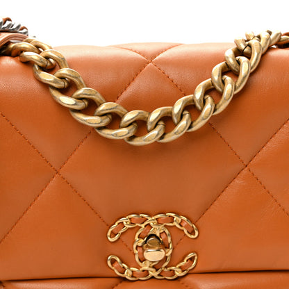 Lambskin Quilted Medium Chanel 19 Flap Light Brown