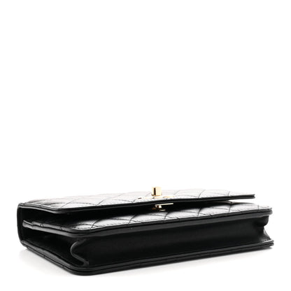 Lambskin Quilted Trendy CC Wallet On Chain WOC Black