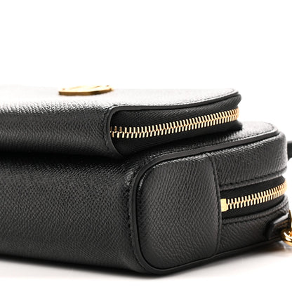Grained Calfskin Caro Double Pouch Black