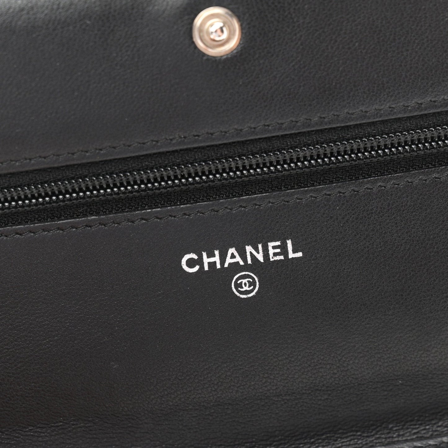 Lambskin Camellia Embossed Wallet On Chain WOC Black