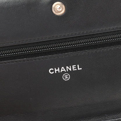 Lambskin Camellia Embossed Wallet On Chain WOC Black