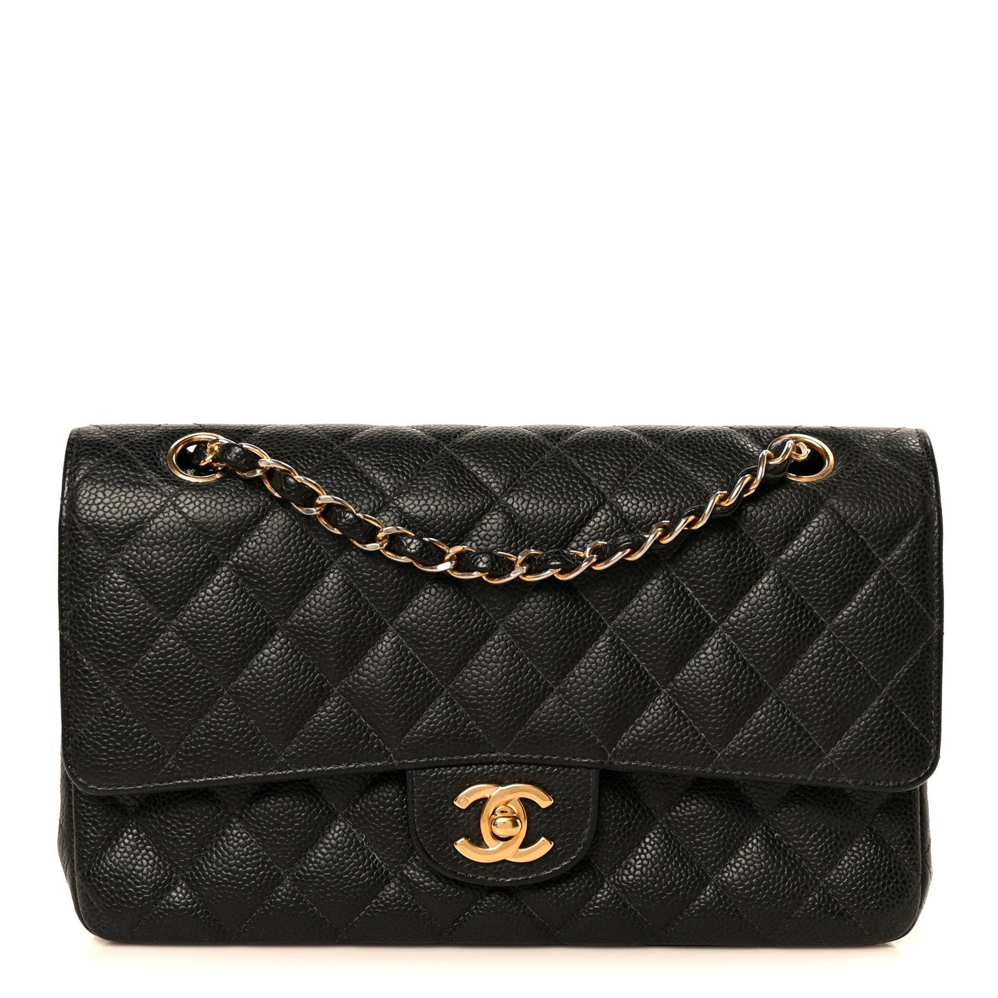 Caviar Quilted Medium Double Flap Black