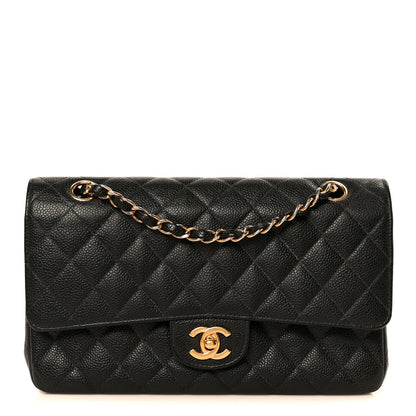 Caviar Quilted Medium Double Flap Black