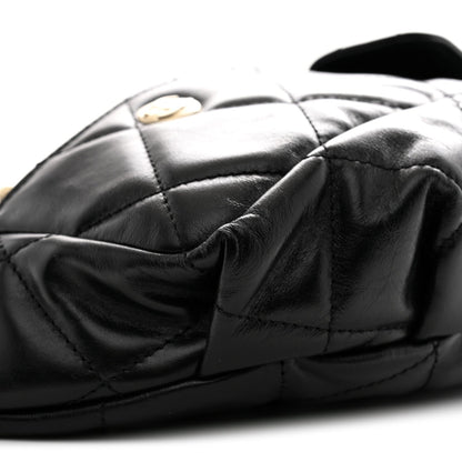 Shiny Aged Calfskin Quilted CC Pockets Jacket Waist Belt Bag Black