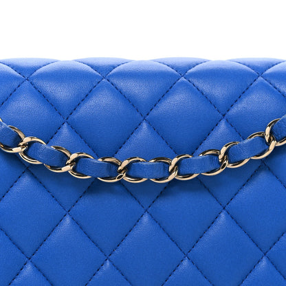 Lambskin Quilted Medium Double Flap Blue